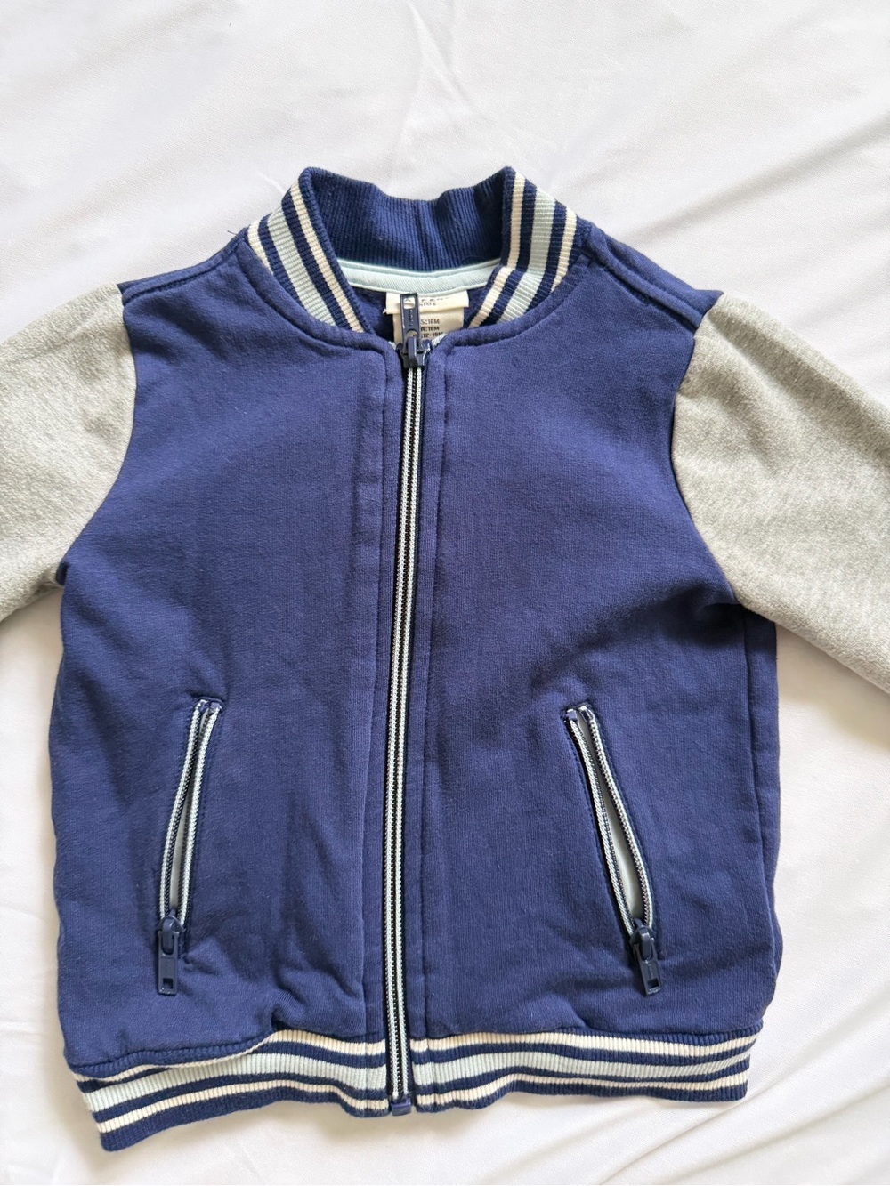 Aspen Kids Boys 18M Navy Gray Varsity Bomber Full-Zip Jacket - Picture 2 of 6
